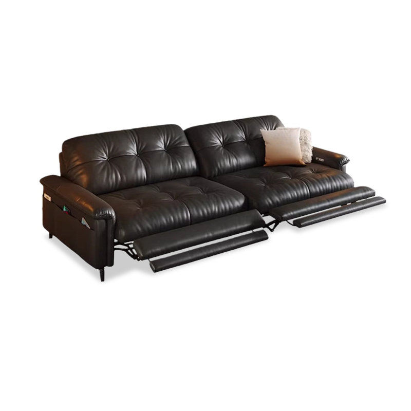 Causeuse-coussin standard en cuir véritable noir, H 36,61 po x l 84,25 po x P 38,19 po