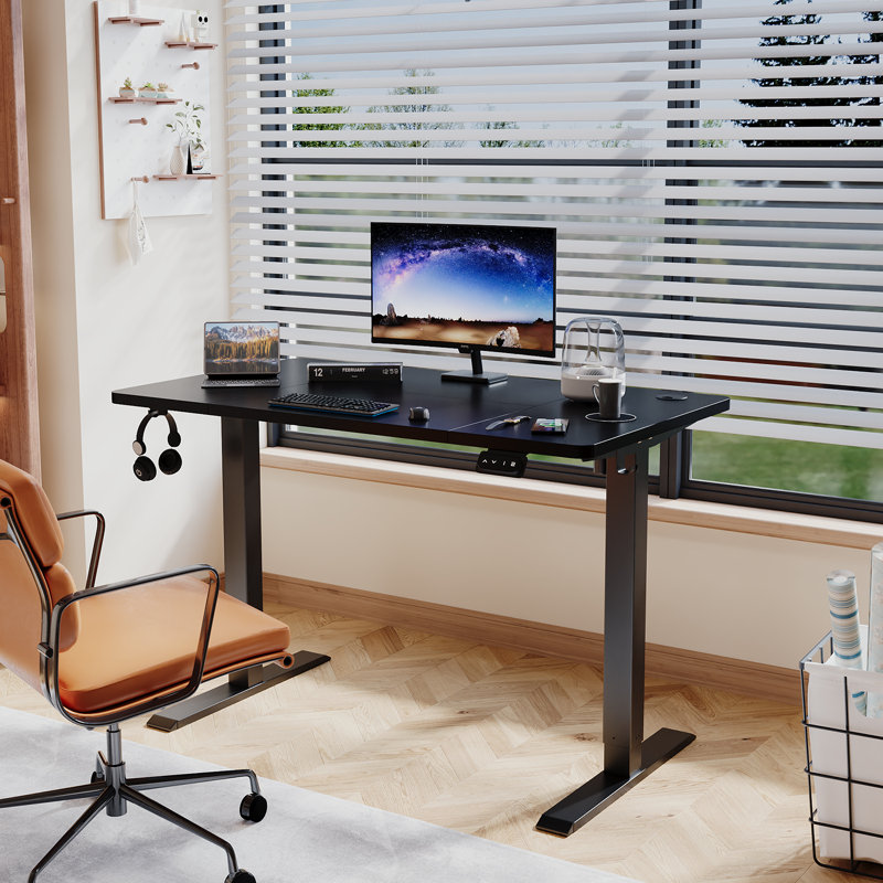 Electric T-Shape Height Adjustable Standing Desk, Black, 120cm W x 60cm D