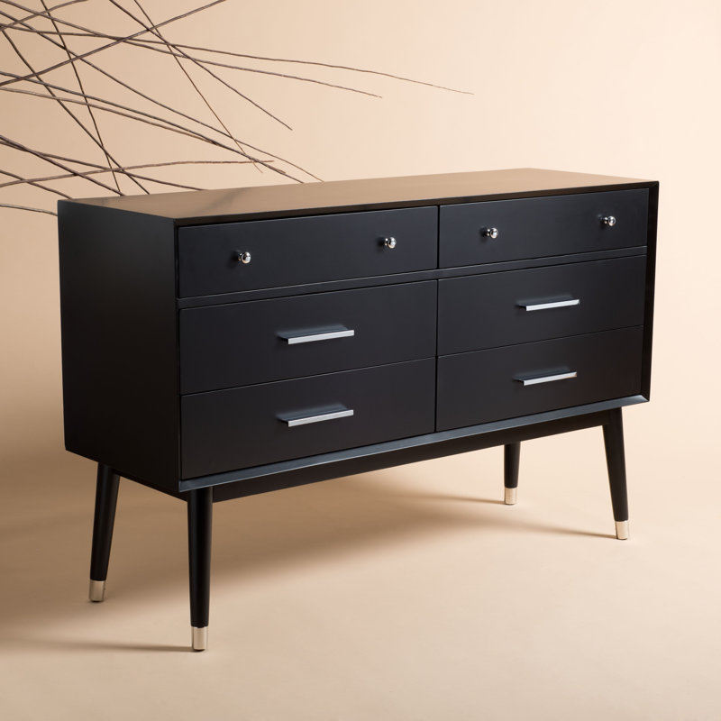 Commode double 6 tiroirs Samuel, Noir/argenté