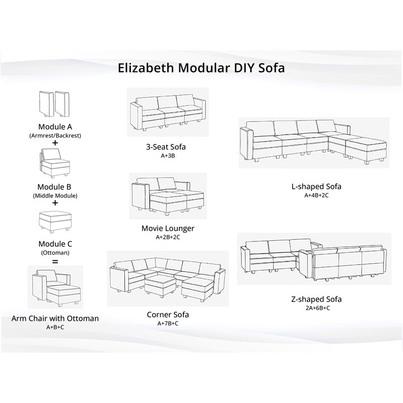Borgar Middle Module with Storage Accent Armless Chair for Modular Sofa Customizable Sectional Sofa, White Linen