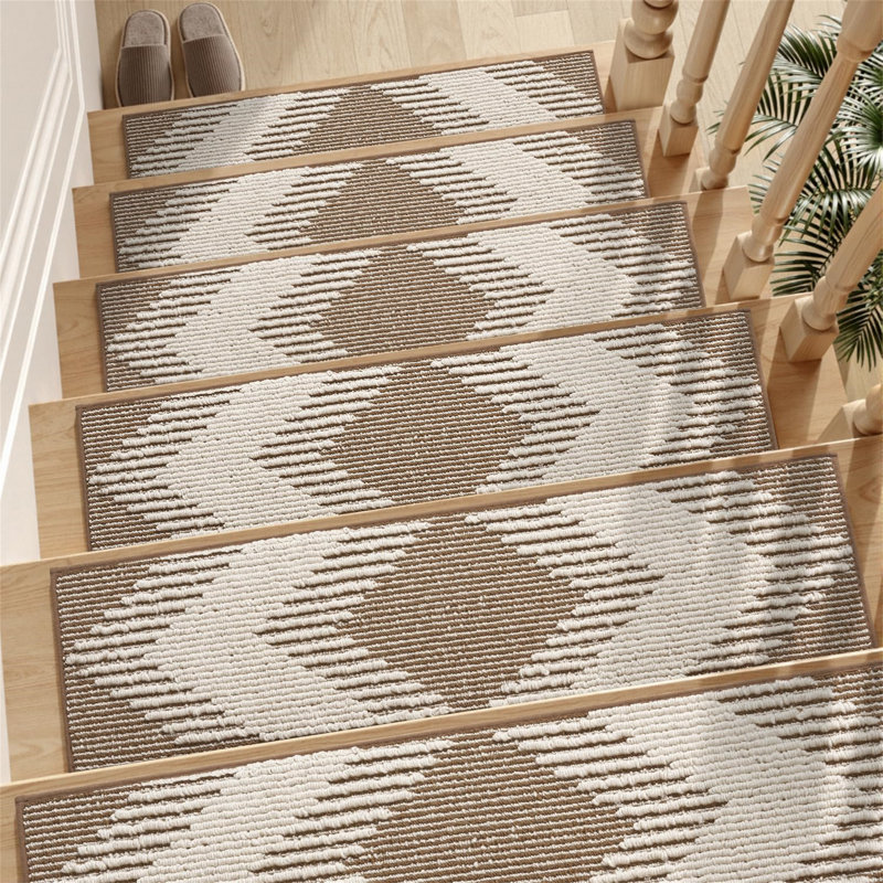 Non-Slip Stair Tread, Beige Chevron