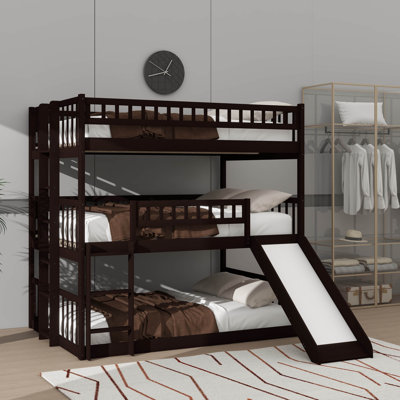 Full-Size Triple Bed Equipped With Built-In Ladder, Safety Rails And Slide