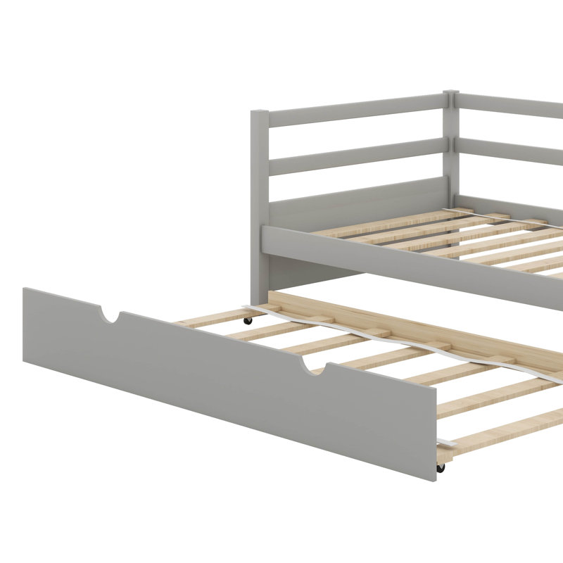 Lit de jour simple avec couchette - Structure et tête de lit en bois de pin, Gris