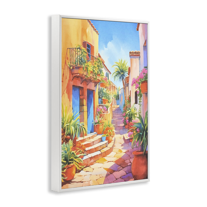 Vive ville méditerranéenne, art giclée encadrée par Andrea Haase, Giclée encadrée blanc bord de mer, H 18 po x l 12 po