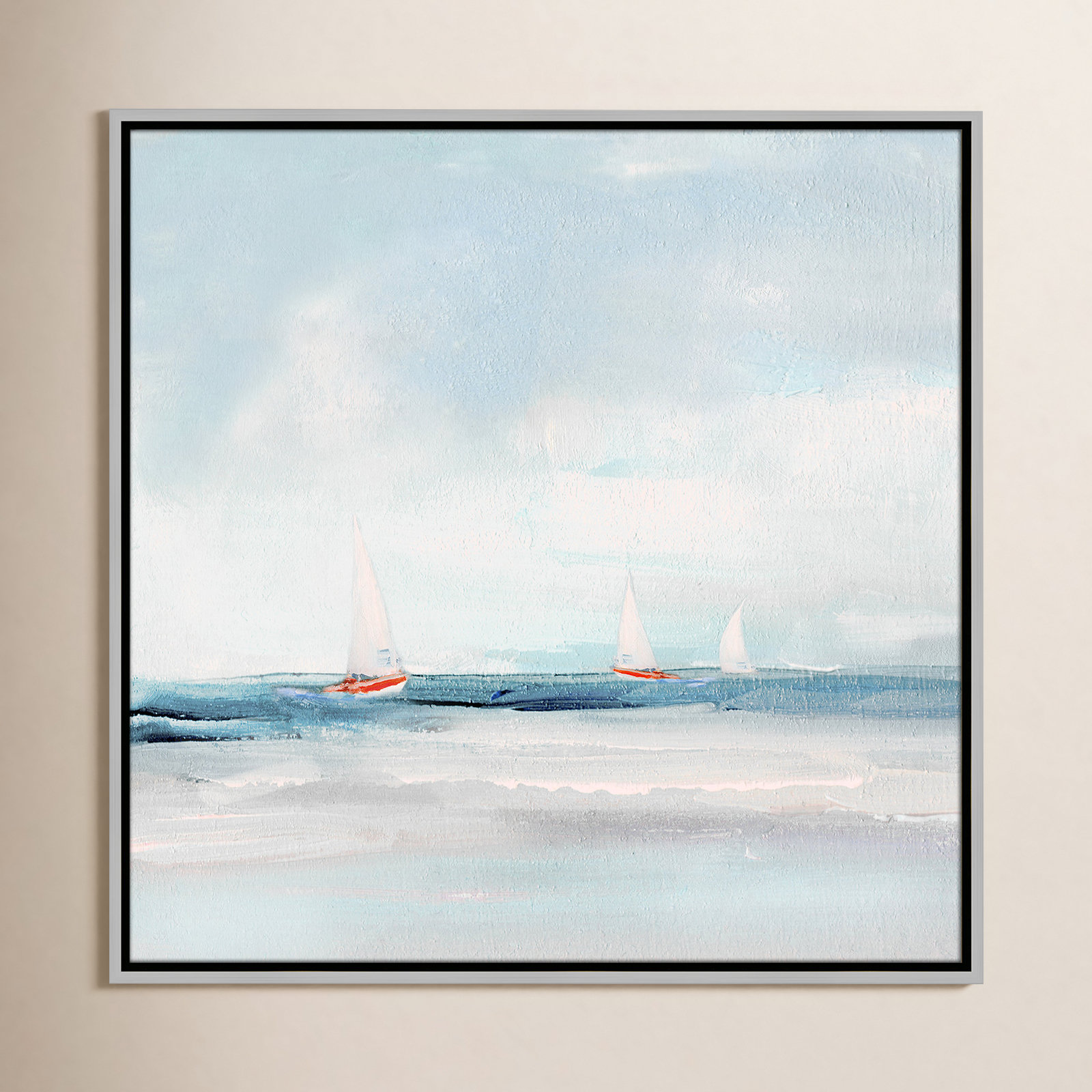 Charter "Caribbean Sail" Painting by Sally Swatland, 25.5" H x 25.5" W x 2" D, Silver