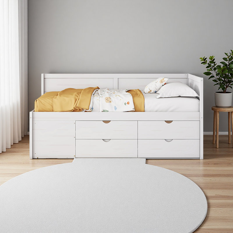Lit de jour avec tiroirs et tablettes, Lit double, Blanc