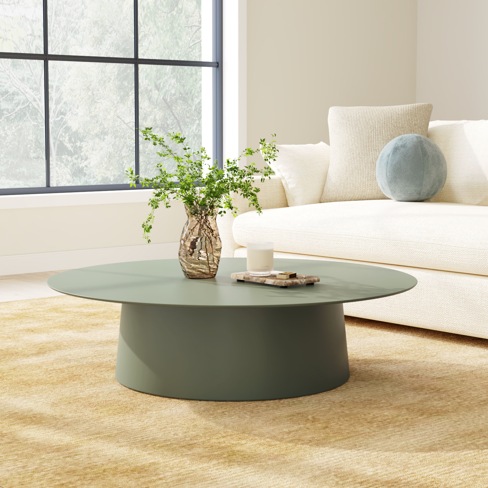 Circula Single Coffee Table, White, 15" H x 36" L x 36" W