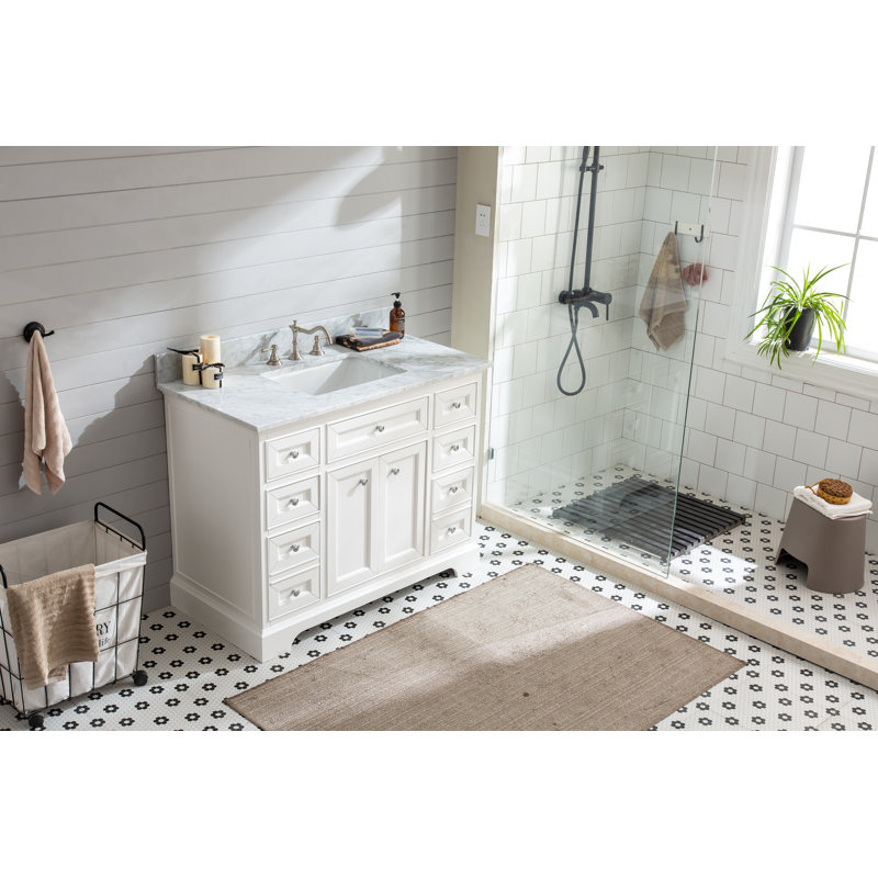Amiri 43'' Single Bathroom Vanity with Marble Top, White