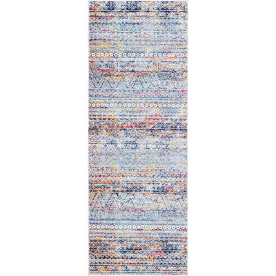 Tapis géométrique bleu / gris / mauve