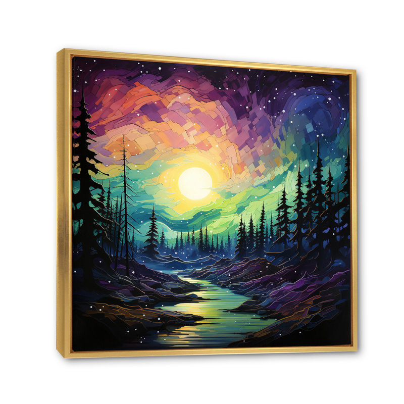 Aurore boréale Symphonie de l'aurore VII sur toile, H 16 po x l 16 po x P 1 po, Cadre flottant doré