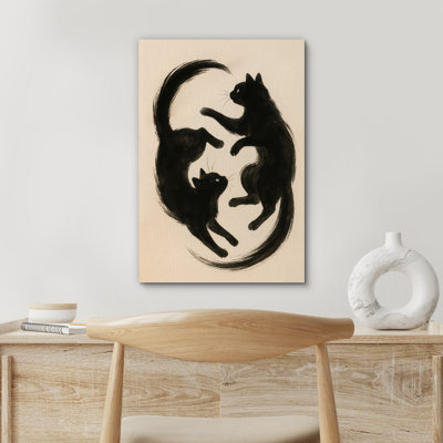 «Playful Black Cats Art», reproduction d'art sur toile encadrée