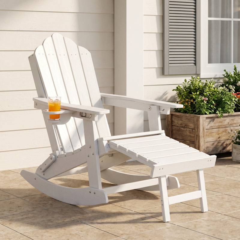 2 - Person Soft Back Outdoor Rocking Wicker Bistro Set, White/Natural