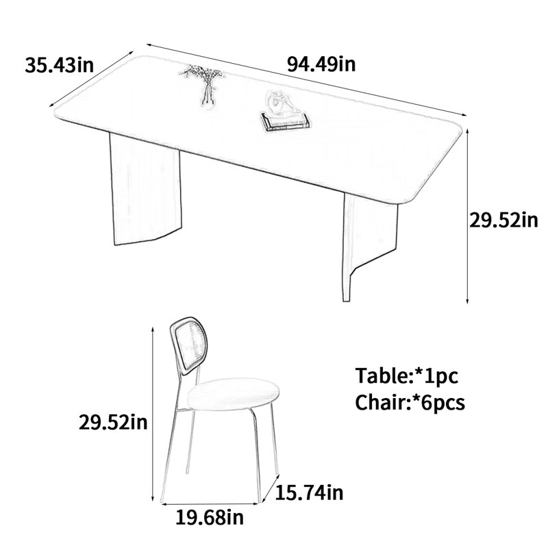 Table de salle à manger, H 29,52 po x L 94,49 po x l 35,43 po