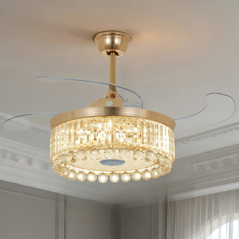 Ventilateur de plafond 42 po moderne en cristal réversible avec lumière et télécommande, minuterie, 6 vitesses, haut-parleur Bluetooth, à intensité variable