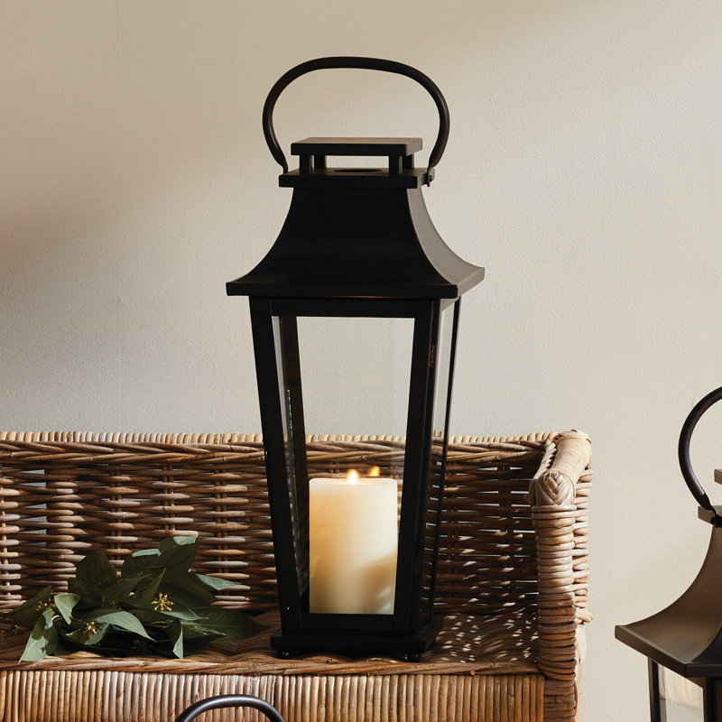 Black Metal and Glass Hanging Candle Lantern