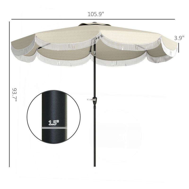 Parasol ventilé pour table de patio, parasol d'extérieur, avec manivelle, 8 nervures, inclinaison à bouton-poussoir