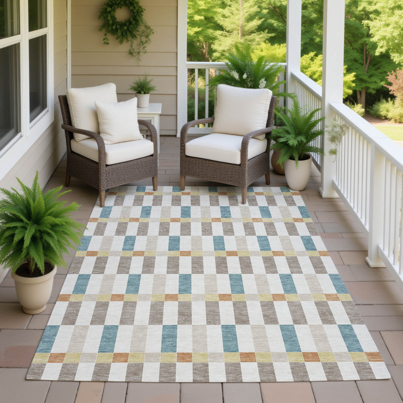 Machine Washable Indoor/Outdoor Chantille ACN2548 Geometric Rug, Ivory, 10' x 14'