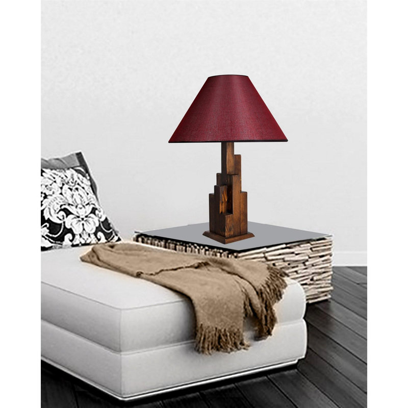 Luro Stylish Wooden Table Lamp, Walnut & Claret Red | 22.0 x 17.7 inches | E27 Socket, Max 60W | On/Off Switch on Cable | Perfect for Living Room, Bedroom, and Office Décor | Elegant Design, A++ Energy Efficiency