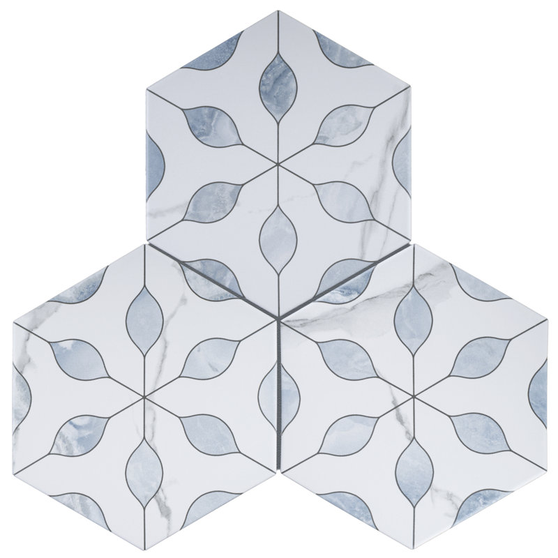 Alicante  Hexagon 7.88 In. X 9.45 In. Matte Porcelain Floor And Wall Tile, Zafiro Blue