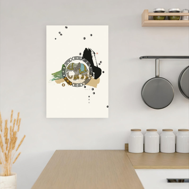 Bagua, zone Nad8 | Art mural moderne éléphant "Connaissances et sagesse", H 18 po x l 12 po