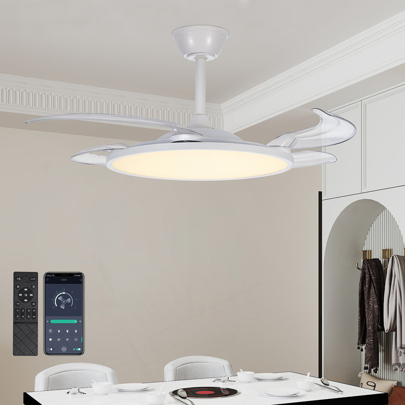 Ventilateur de plafond rétractable avec lumières, 42 pouces, télécommande, réversible à courant continu, 3CCT, à faible bruit, idéal pour les espaces intérieurs