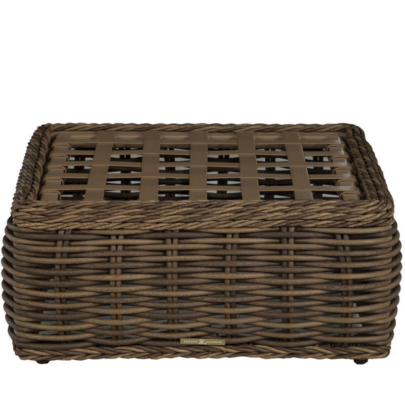 Soho Outdoor Ottoman with Cushion, Welt, Rollo Silver InsideOut® Linen, Raffia