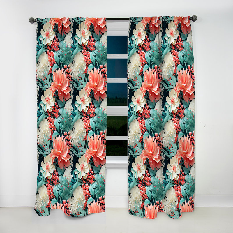 Corail Serenade motif tropical I - Rideau tropical - Velours obscurcissant - 1 panneau, L 52 po x L 63 po