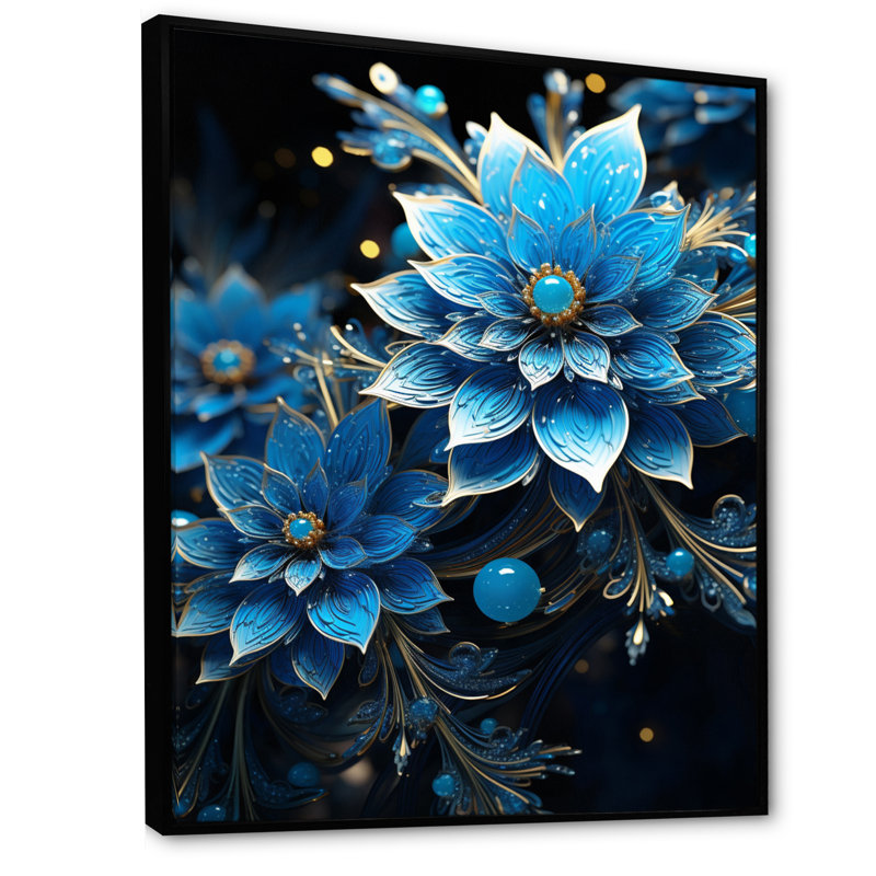 «Fractals Flowers Essence I», art mural abstrait sur toile, H 20 po x l 12 po x P 1 po, Cadre flottant noir