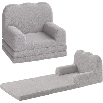 Couch, 2-in-1 Comfy Toddler Couch Fold Out, Convertible Sofa to Lounger Foam Chair with Soft Sherpa by Mercer41