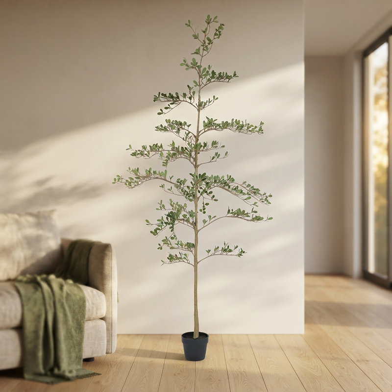 Olivier artificiel noir de 183 cm, faux grand arbre à feuilles vertes dans un pot en plastique noir pour la décoration intérieure et extérieure couverte de la maison ou du bureau
