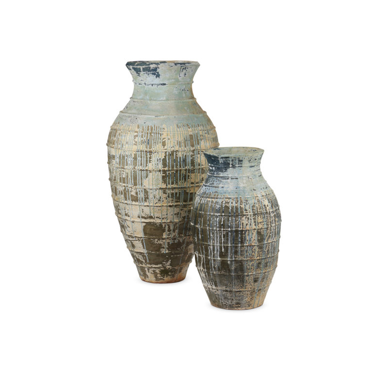 Lipari - Extra Large Urn Planter - Antique White, Antique White, Blue Drip