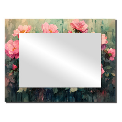 Paysage champêtre symphonie de roses - miroir mural floral - imprimé sur métal