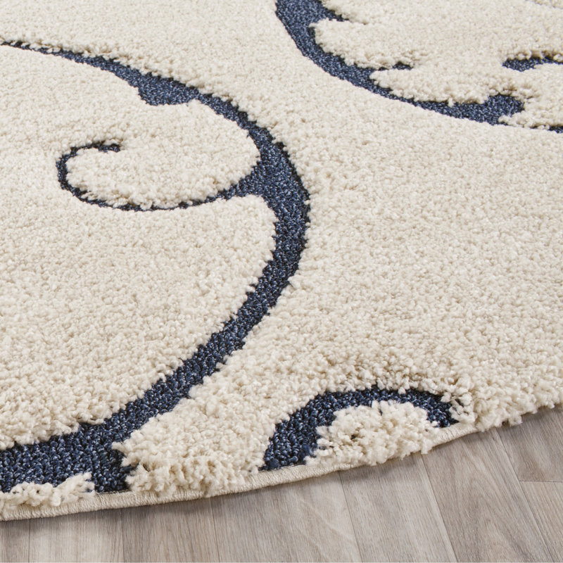 Tapis Amza, Rond 8 pi, Crème/bleu