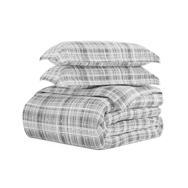 Gray Polka Dot Microfiber Queen Duvet Cover Set with Shams