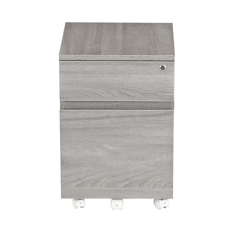 Techni Mobili Rolling Two Drawer Vertical Filing Cabinet With Lock And Storage, Grey, Cabinet