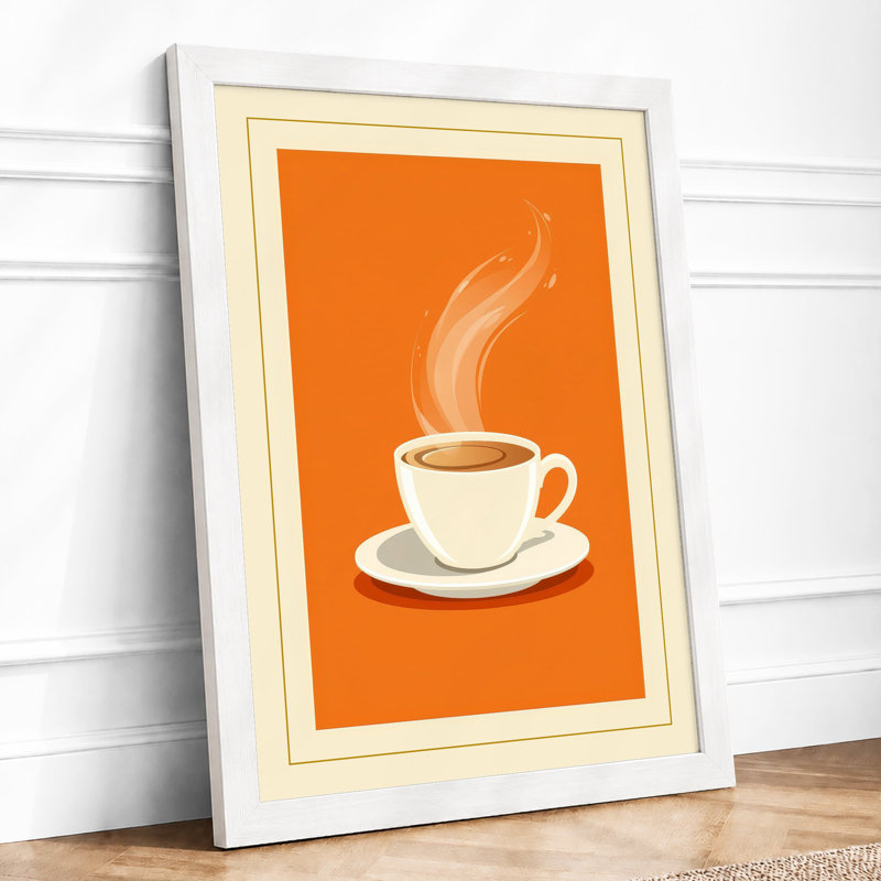 Steaming Coffee Cup Retro - Framed Print, A4 - 29.7 x 21.0 cm, White