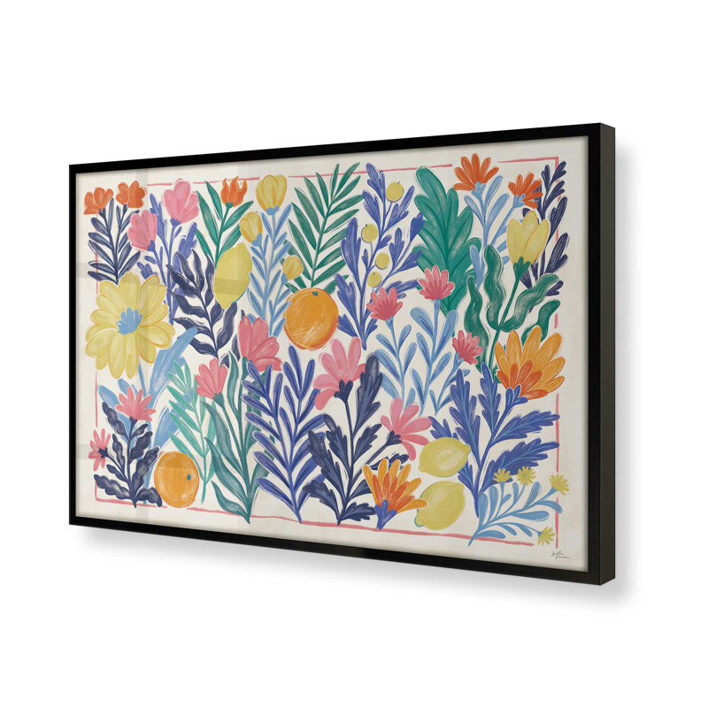 " Tropical Floral Delight ", Satin Black, 17" H x 21" W