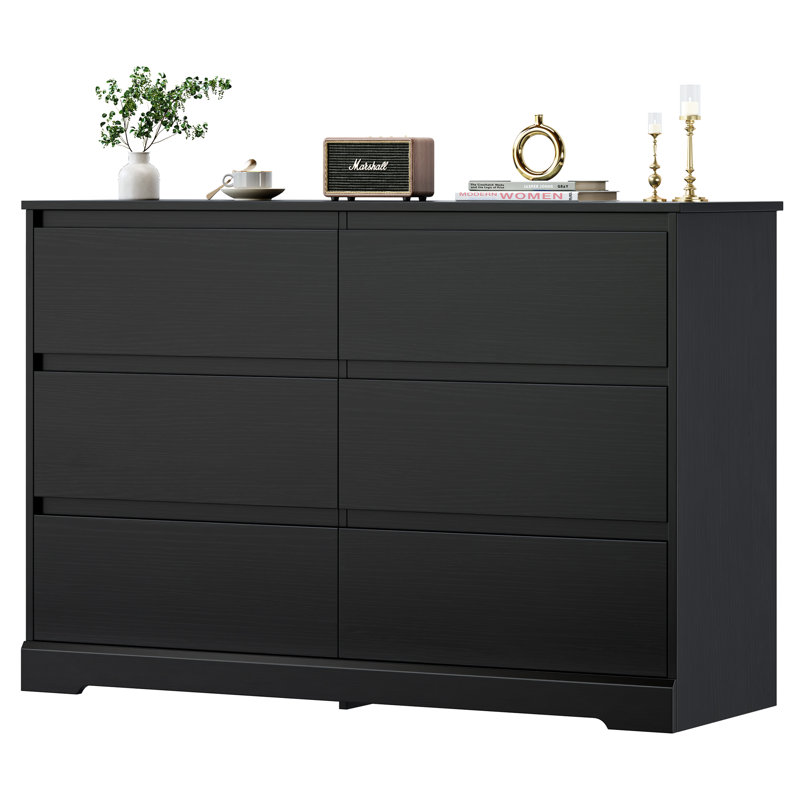 Commode double moderne 6 tiroirs l 47,2 po, Noir