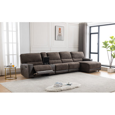 Quatasia 5 - Pieces Vegan Leather Reclining Chaise Sectional with Cupholder & Storage -  Hokku Designs, 57C055BE2D85438A8F90E97FDE369788