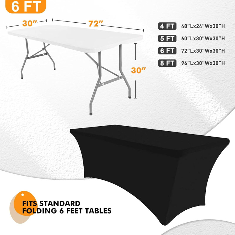 Ensemble de 2 nappes rectangulaires en tissu extensible nappe extensible 6 pi sans plis pour les salons de fête, Noir