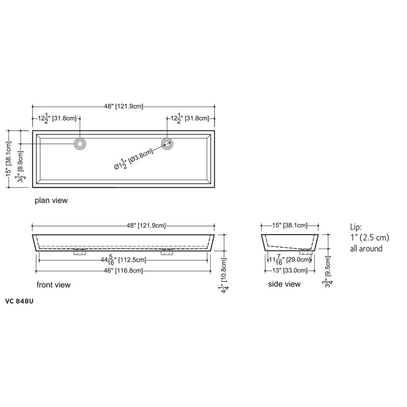 Cube 48'' L Bathroom Sink, White Glossy