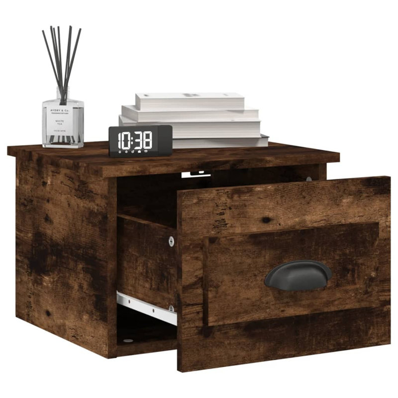 Lurette Solid + Manufactured Wood Bedside Table, Smoked Oak, Set of 2