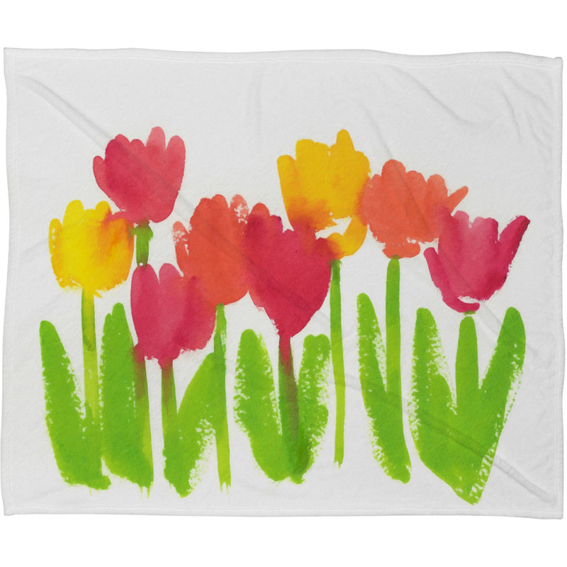 Bright Tulips Knitted Throw Blanket, Medium