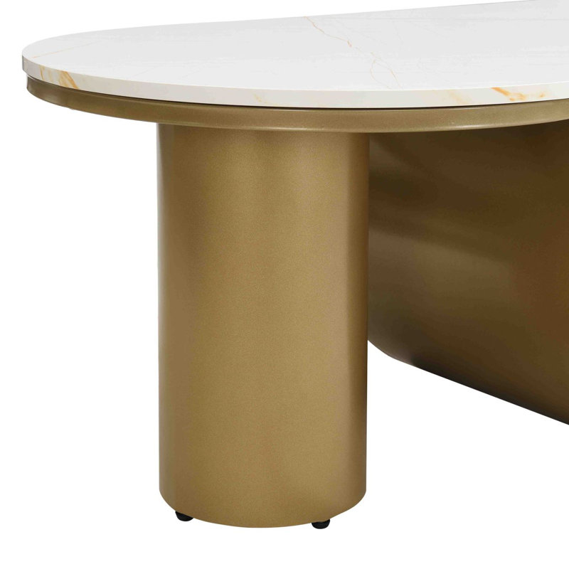 Table basse ovale avec tiroir de rangement 47,24 po, Blanc, Doré