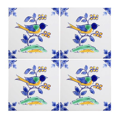 Mediterranean 4'' x 4'' Hand Painted Ceramic Decorative Accent Tile