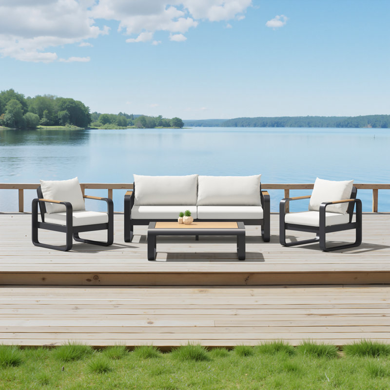 Andes 4-Piece Sunbrella® Outdoor Patio Seating Set - Canvas Linen, Canvas Linen