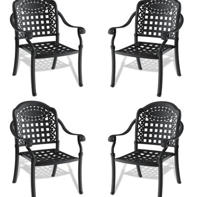 4 pièces, chaises de patio en aluminium coulé avec isolant et coussins réducteurs de bruit, 4 pièces, noir, coussins de conception ergonomique,