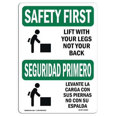 Osha Safety First - Lift With Legs Not Your Back Bilingual