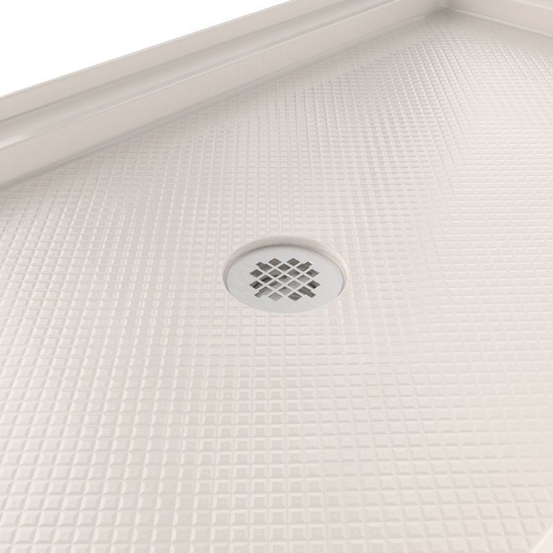 DreamLine SlimLine 30 inch D x 60 inch W x 2 3/4 inch H Single Threshold Biscuit Alcove Shower Base with 2 inch Brushed Nickel Center Round Drain