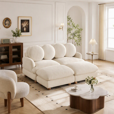 Canapé Comfy en chenille, canapé 4 places profond avec 4 coussins décoratifs, repose-pieds mobile, structure en bois massif pour le salon, la chambre à coucher